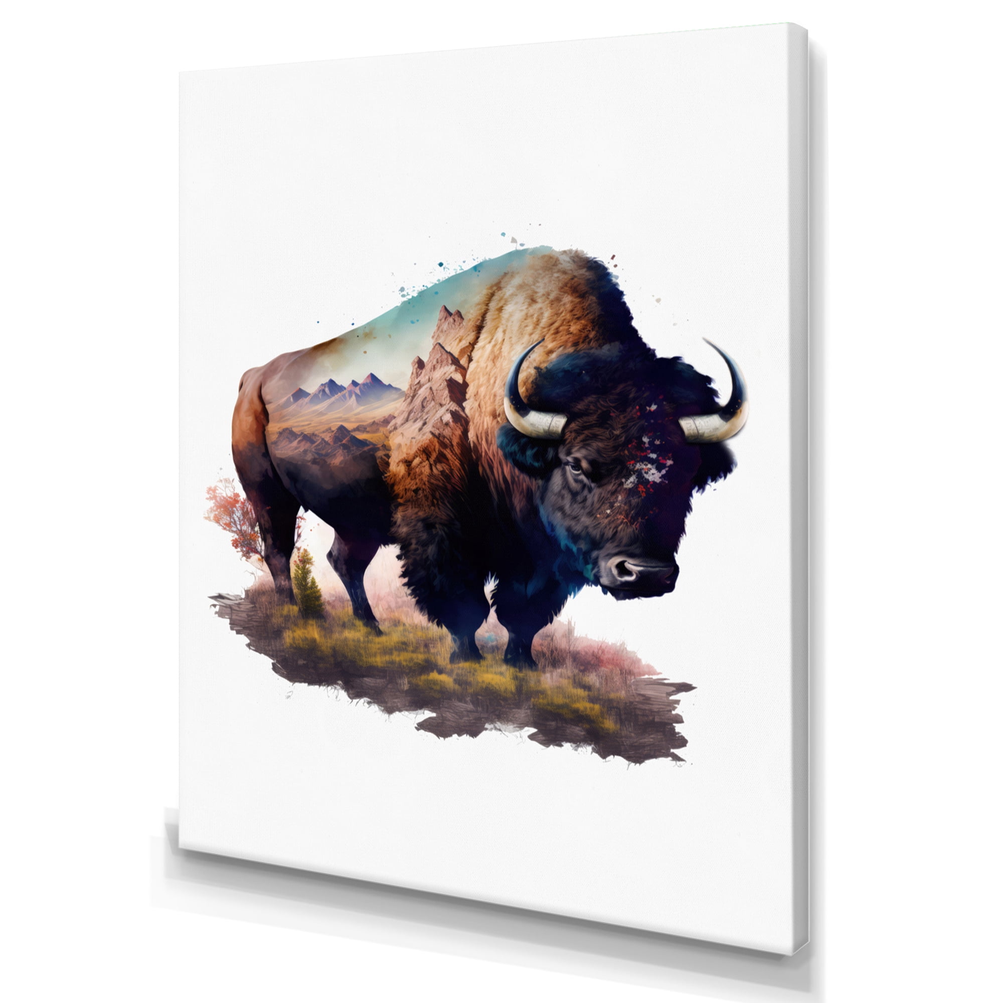 Designart Double Exposure Of A Bull With Nevada Landscape Canvas Wall Art