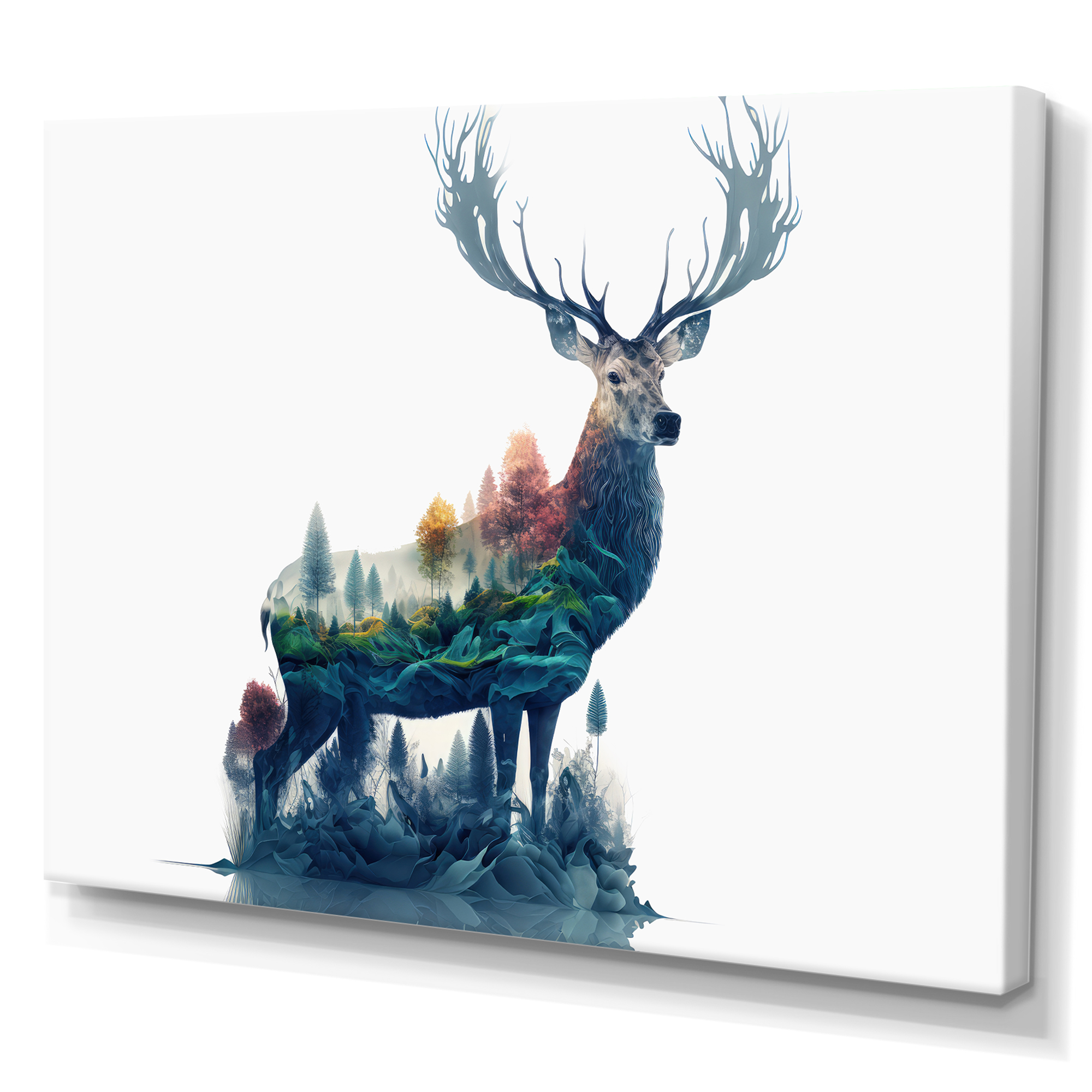 Designart Double Exposure Of A Deer With Forest Canvas Wall Art