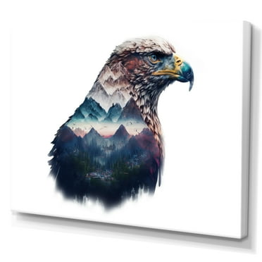 Designart Double Exposure Of A Eagles With Montain Landscape Canvas Wall Art