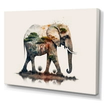 Designart Double Exposure Of A Elefant With African Landscape I Canvas Wall Art