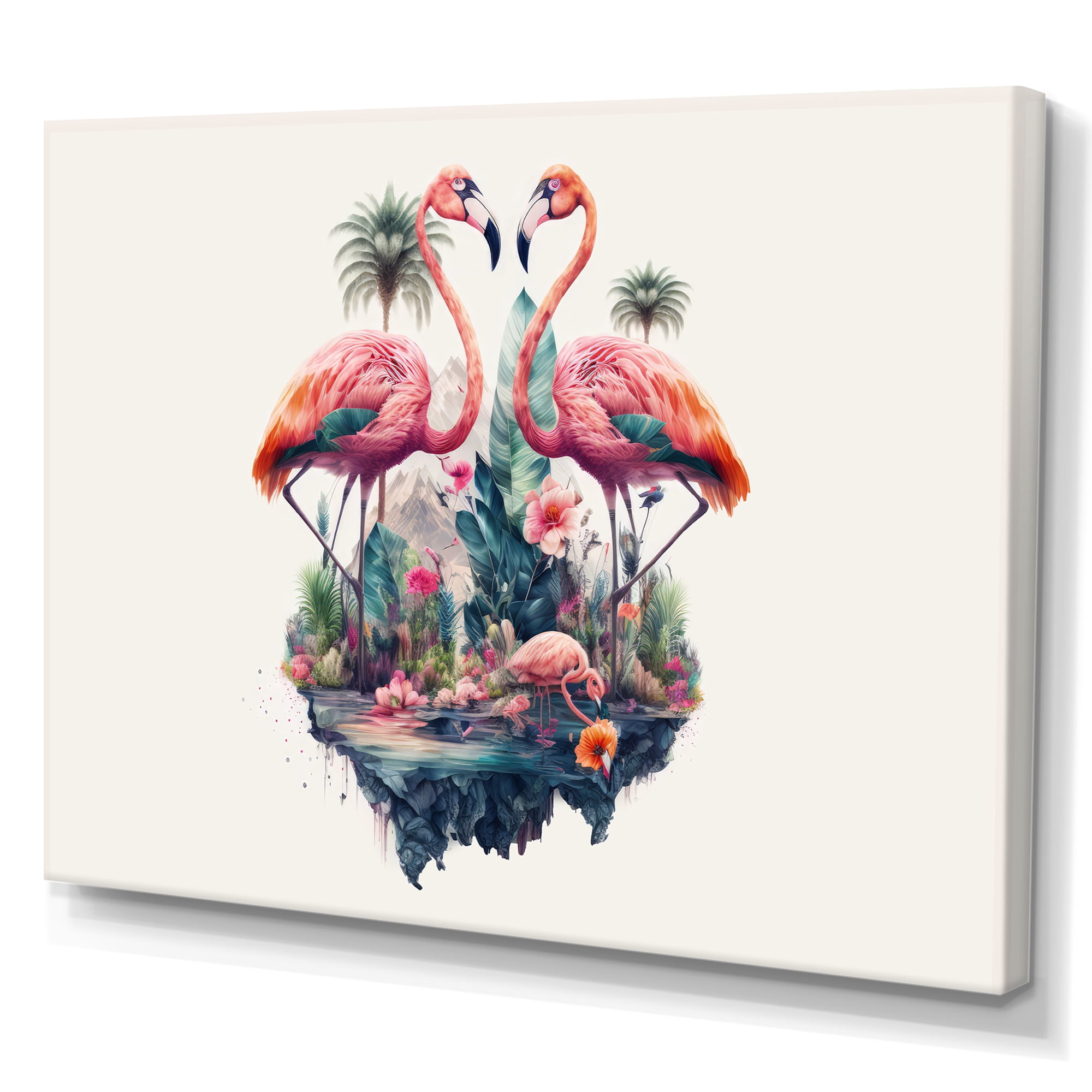 Designart Double Exposure Of A Flamingos With Nature Canvas Wall Art
