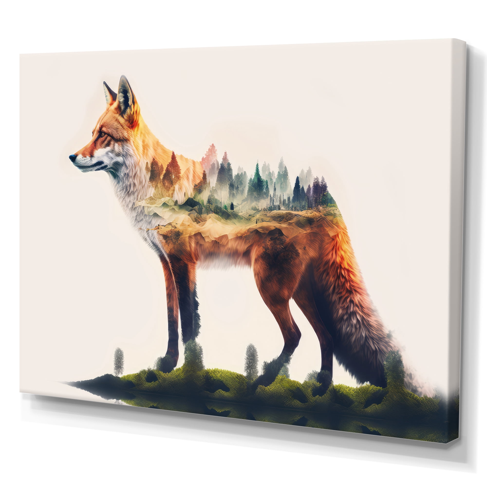 Designart Double Exposure Of A Fox With Nature Canvas Wall Art