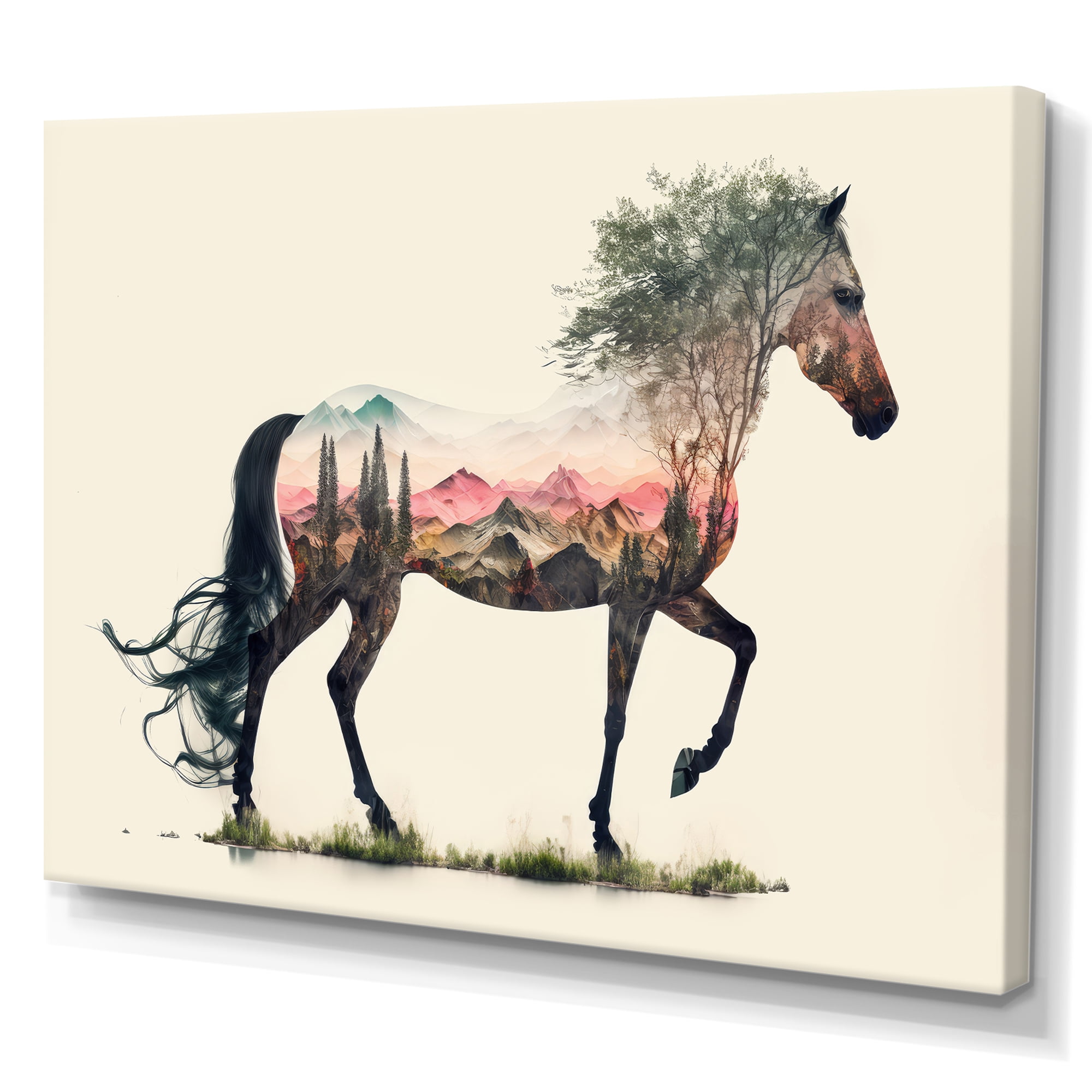 Designart Double Exposure Of A Horse With Nature Landscape I Canvas Wall Art