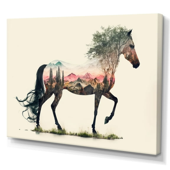 Designart Double Exposure Of A Horse With Nature Landscape I Canvas Wall Art