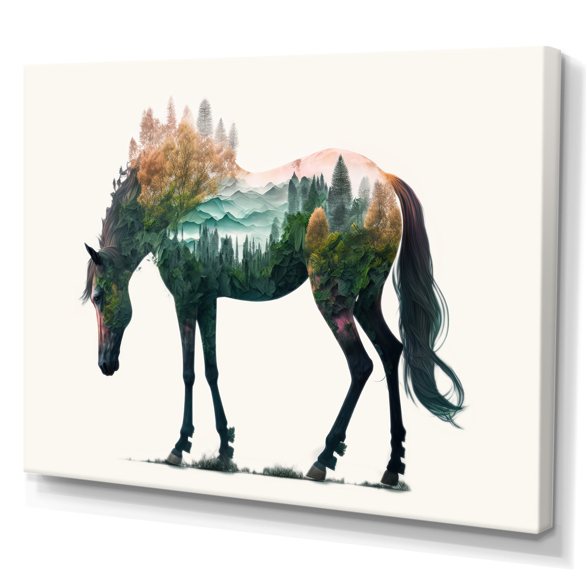 Designart Double Exposure Of A Horse With Nature Landscape II Canvas Wall Art