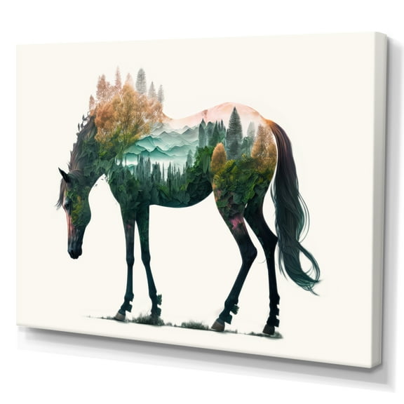 Designart Double Exposure Of A Horse With Nature Landscape II Canvas Wall Art