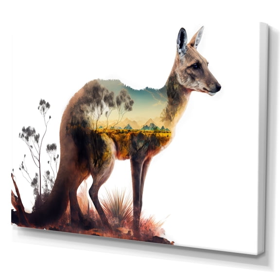 Designart Double Exposure Of A Kangaroo With Australian Landscape Canvas Wall Art
