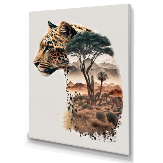Designart Double Exposure Of A Tiger With African Landscape III Canvas Wall Art