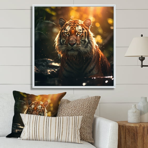 Designart "Double Exposure Tiger Lensflare form I" Landscapes Floater Framed Wall Art Print