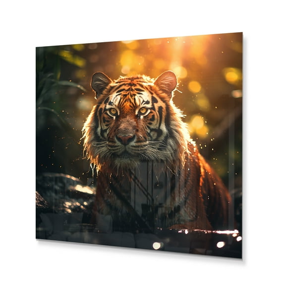 Designart "Double Exposure Tiger Lensflare form I" Landscapes Metal Art Print