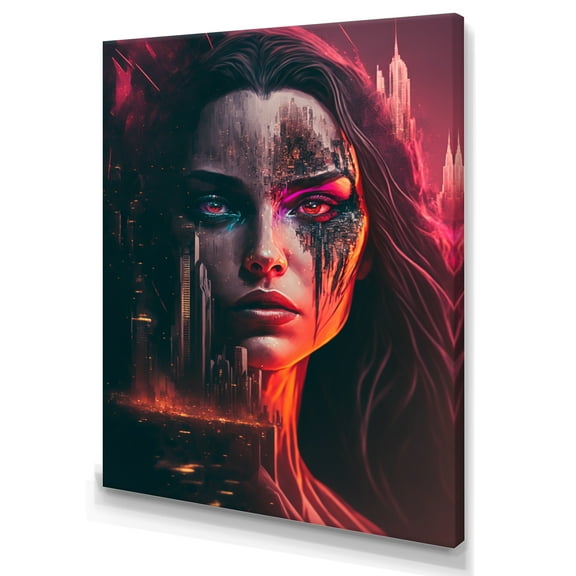 Designart Double Exposure Woman Future City III Canvas Wall Art