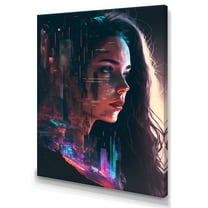 Designart Double Exposure Woman Portrait Sci-Fi I Canvas Wall Art