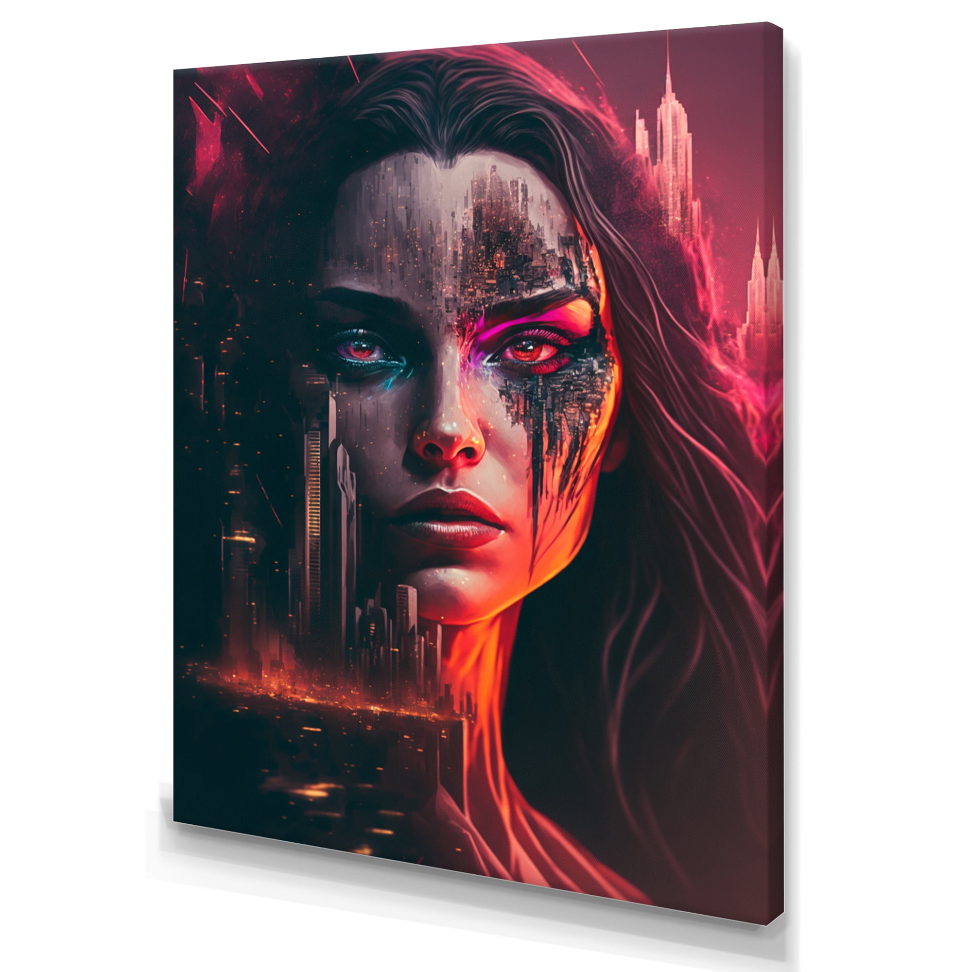 Designart Double Exposure Woman Portrait Sci-Fi II Canvas Wall Art