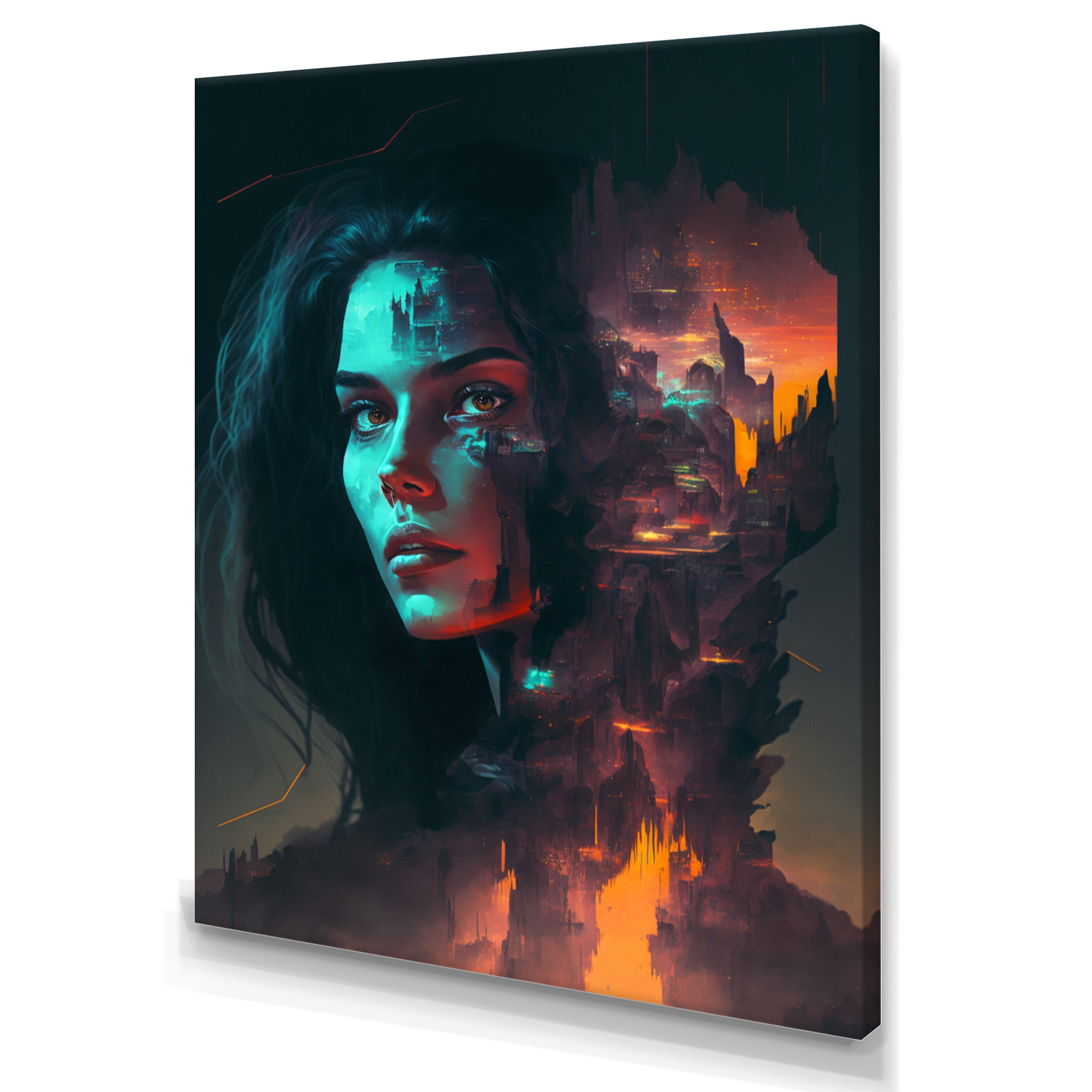 Designart Double Exposure Woman Portrait Sci-Fi IV Canvas Wall Art
