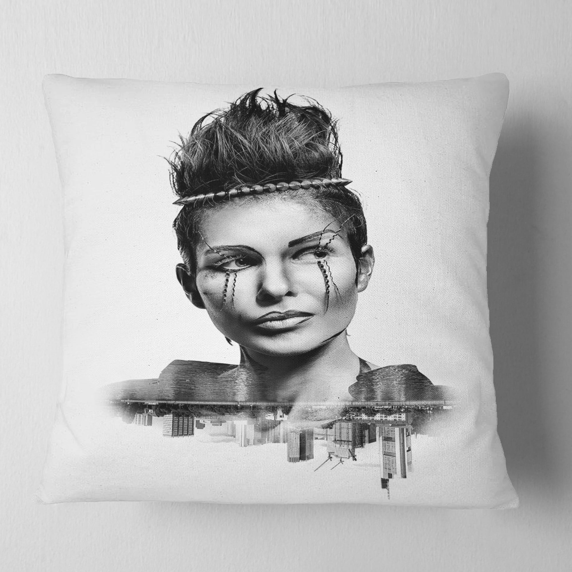 Designart Double Exposure Woman With Hair - Portrait Throw Pillow - 18x18