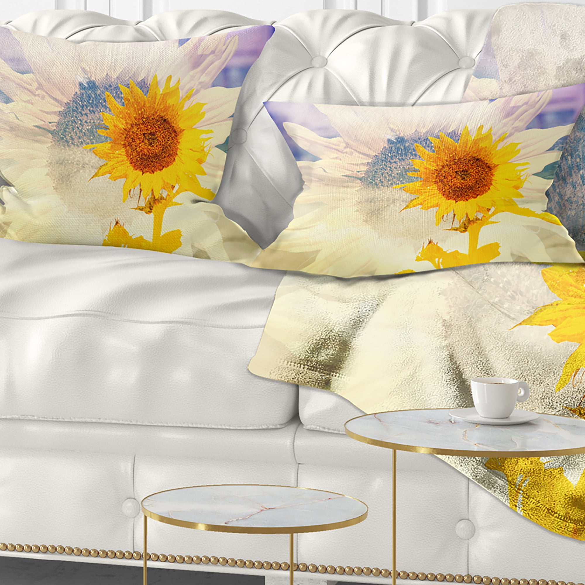 Designart Double Exposure Yellow Sunflowers - Floral Throw Pillow - 12x20