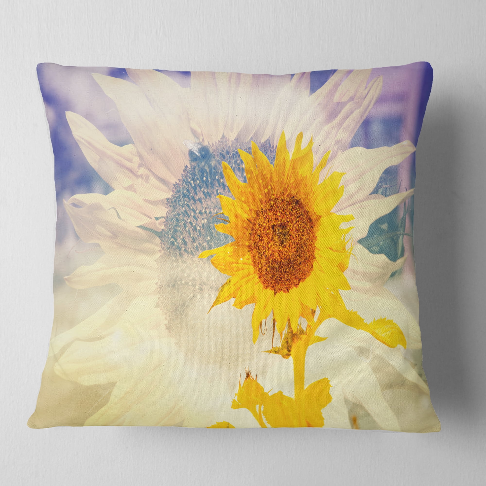Designart Double Exposure Yellow Sunflowers - Floral Throw Pillow - 18x18