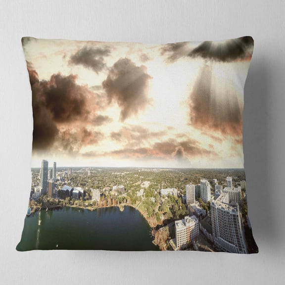 Designart Downtown Orlando Sunset Aerial - Seascape Throw Pillow - 18x18