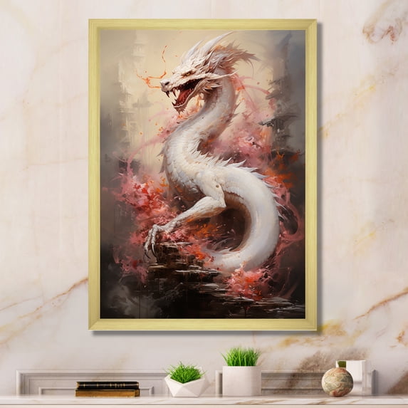 Designart "Dragon Dance II" People Framed Wall Art - Global White China Art Hallway Framed Wall Art Decor