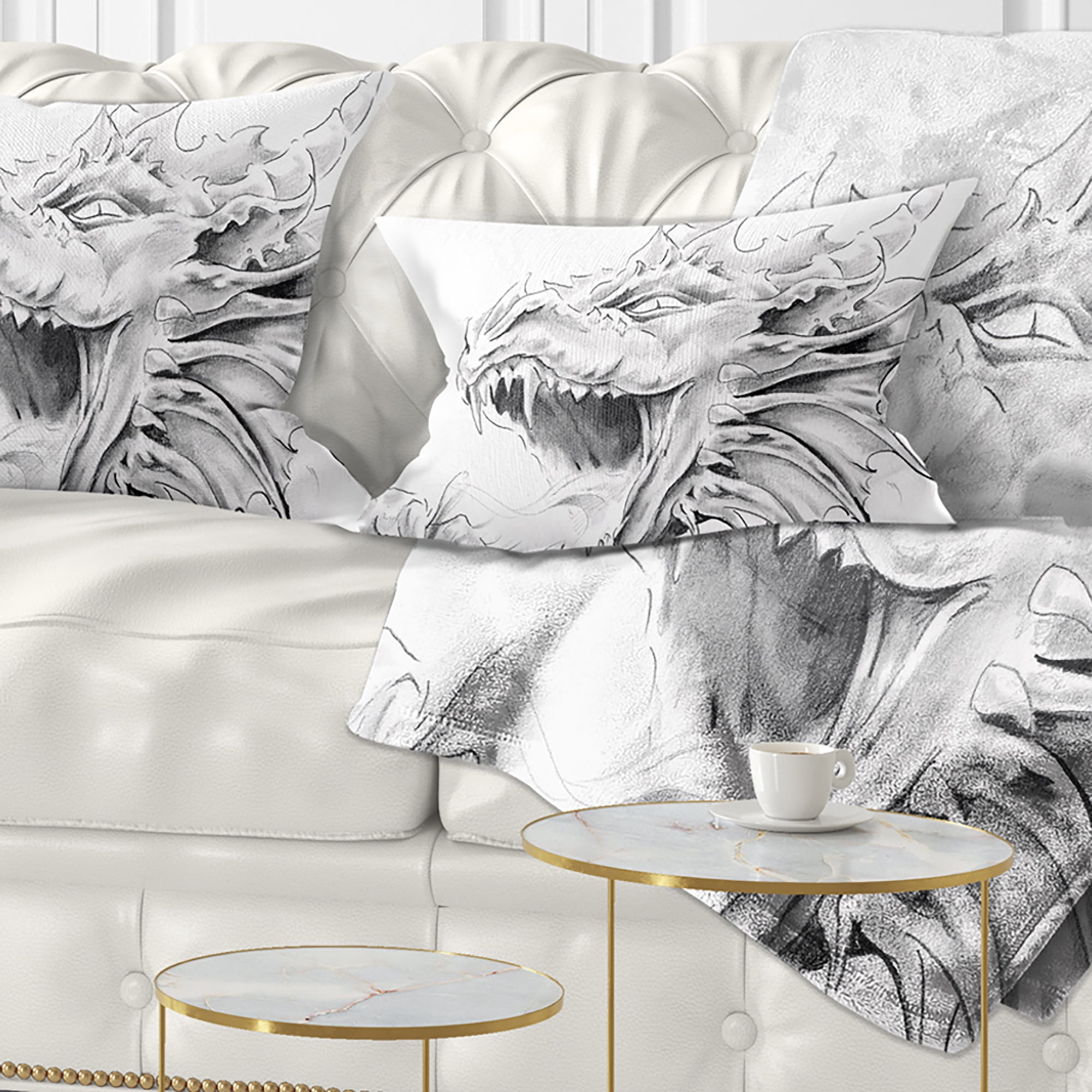 Designart Dragon Tattoo Sketch - Abstract Throw Pillow - 12x20