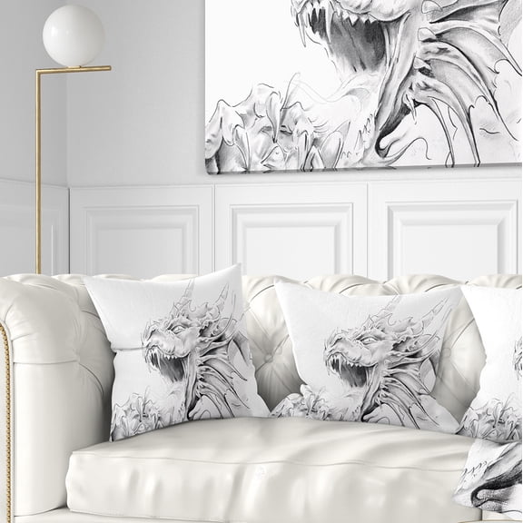 Designart Dragon Tattoo Sketch - Abstract Throw Pillow - 16x16
