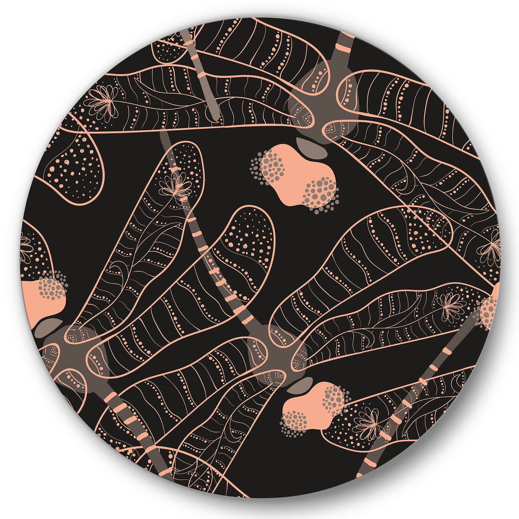 Designart 'Dragonflies With Folk Art Seamless Pattern' Bohemian & Eclectic Circle Metal Wall Art 29x29 - Disc of 29