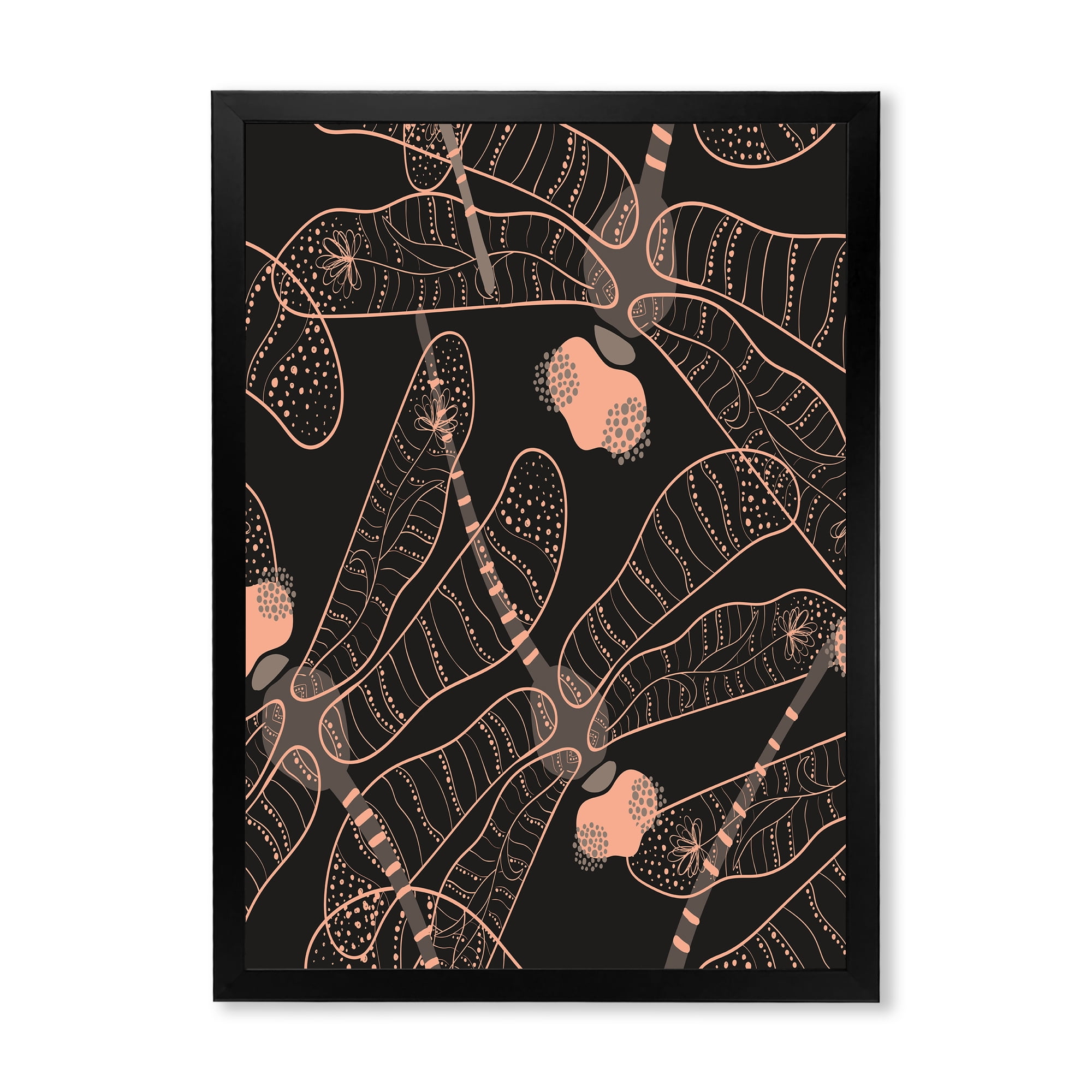 Designart 'Dragonflies With Folk Art Seamless Pattern' Bohemian & Eclectic Framed Art Print