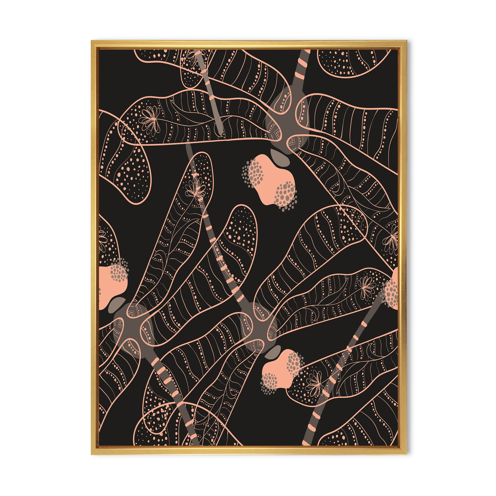 Designart 'Dragonflies With Folk Art Seamless Pattern' Bohemian & Eclectic Framed Canvas Wall Art Print