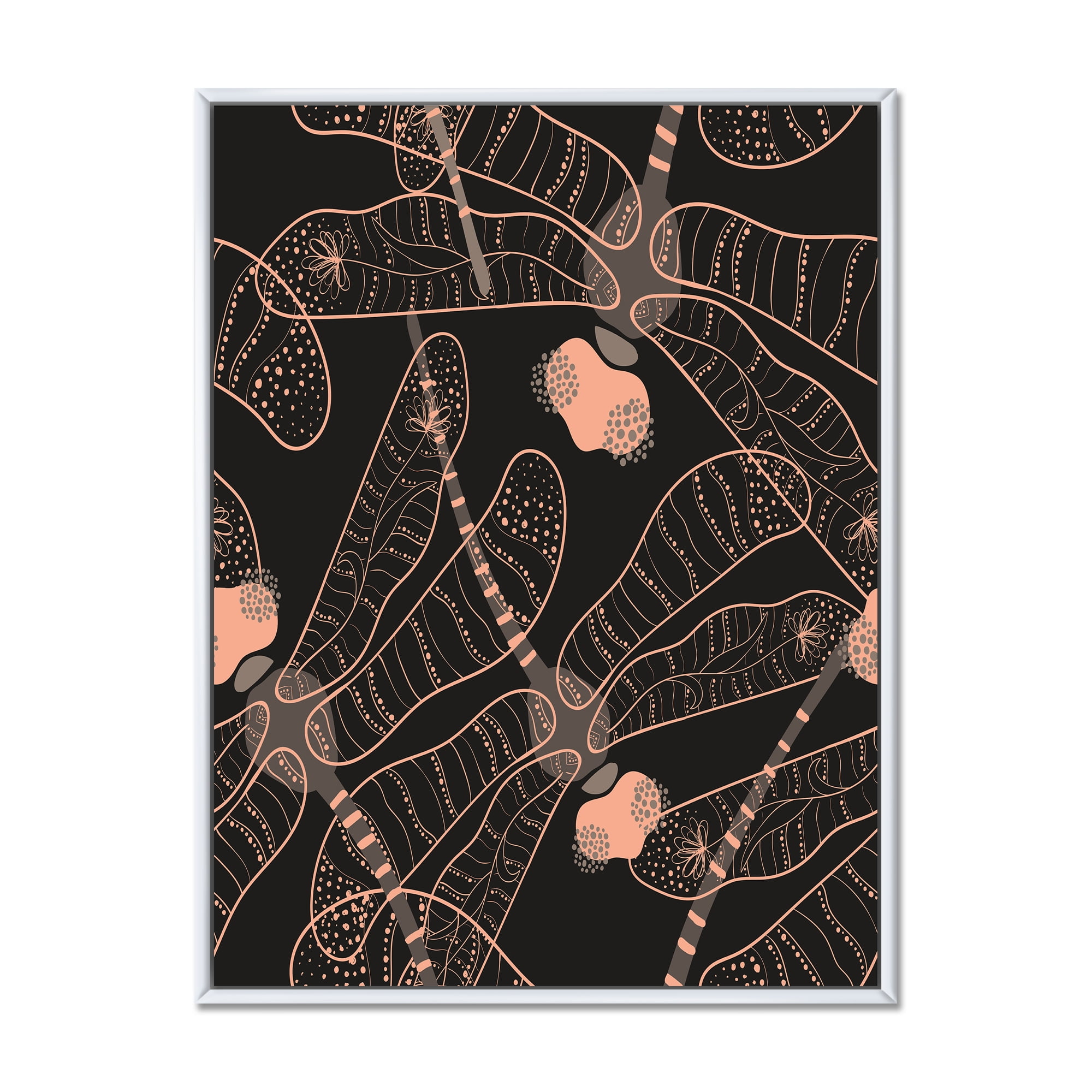 Designart 'Dragonflies With Folk Art Seamless Pattern' Bohemian & Eclectic Framed Canvas Wall Art Print