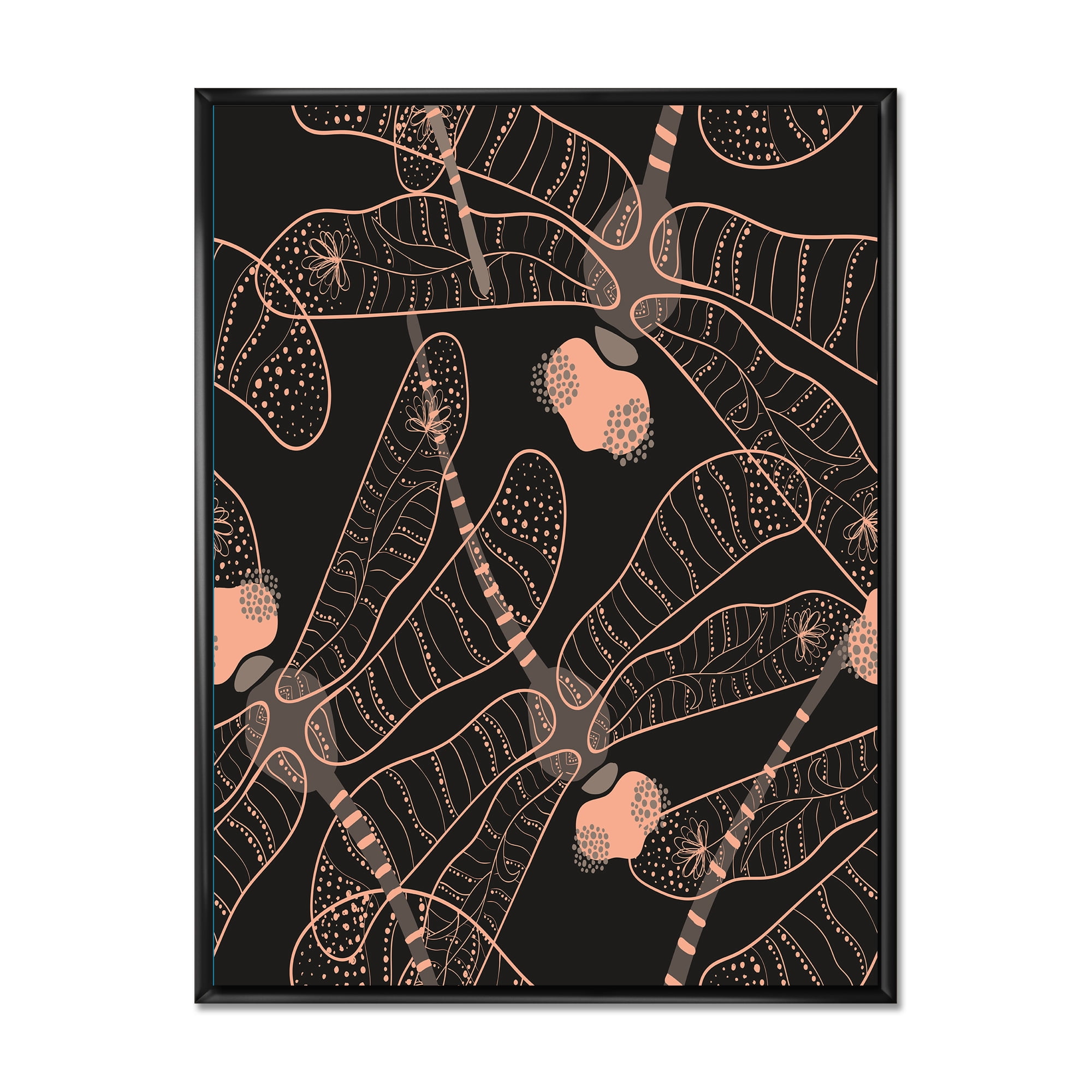 Designart 'Dragonflies With Folk Art Seamless Pattern' Bohemian & Eclectic Framed Canvas Wall Art Print