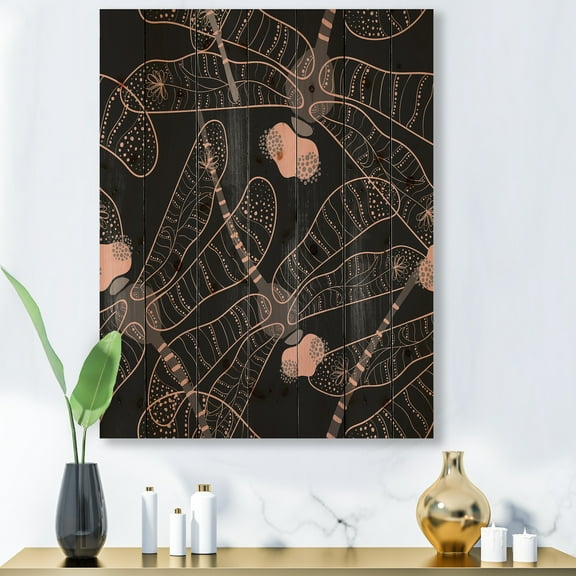 Designart 'Dragonflies With Folk Art Seamless Pattern' Bohemian & Eclectic Print on Natural Pine Wood