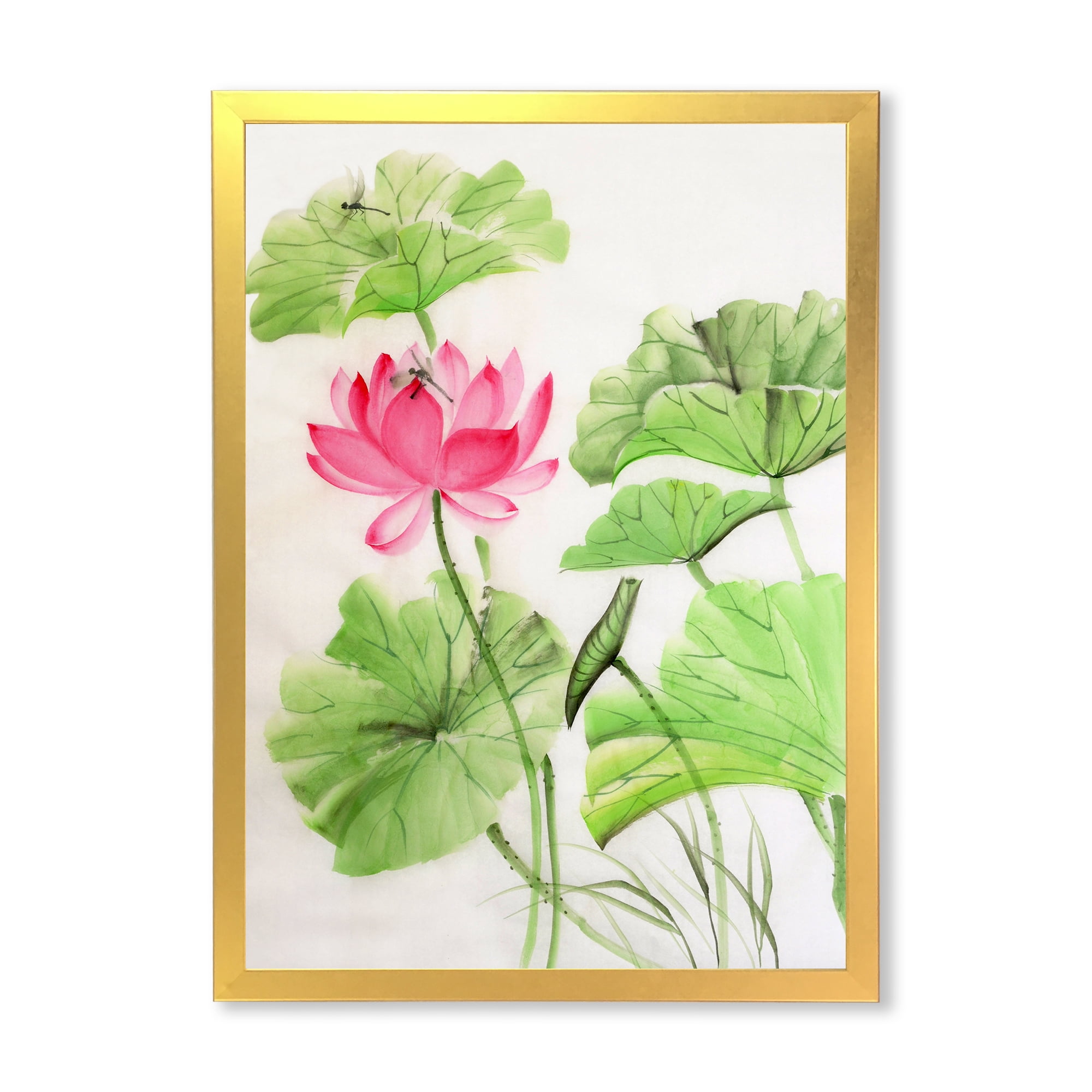 Designart 'Dragonfly and Lotus' Traditional Framed Art Print