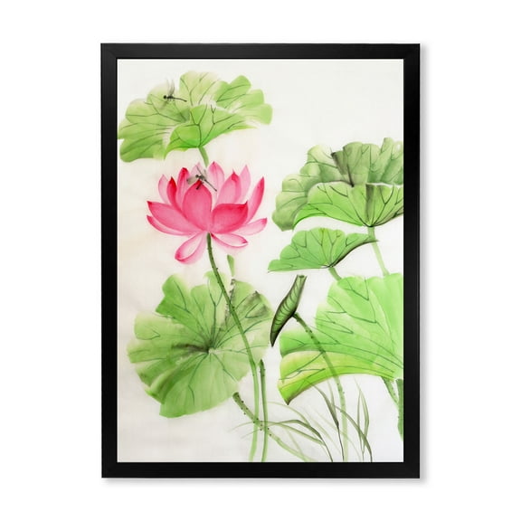 Designart 'Dragonfly and Lotus' Traditional Framed Art Print