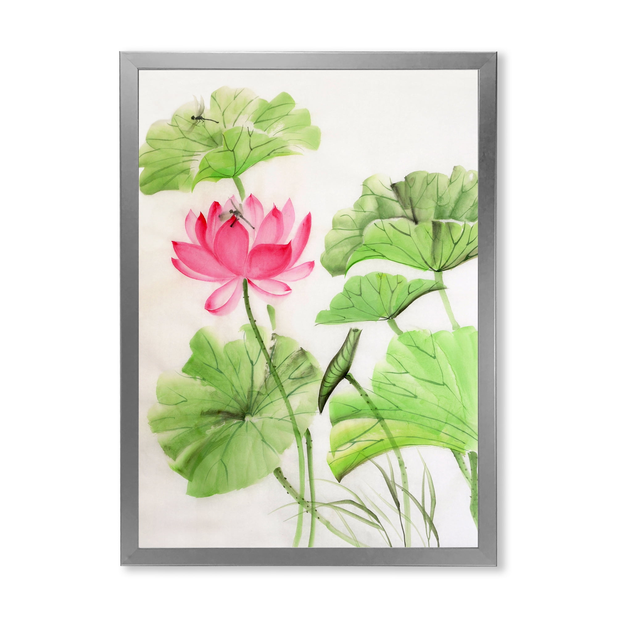 Designart 'Dragonfly and Lotus' Traditional Framed Art Print