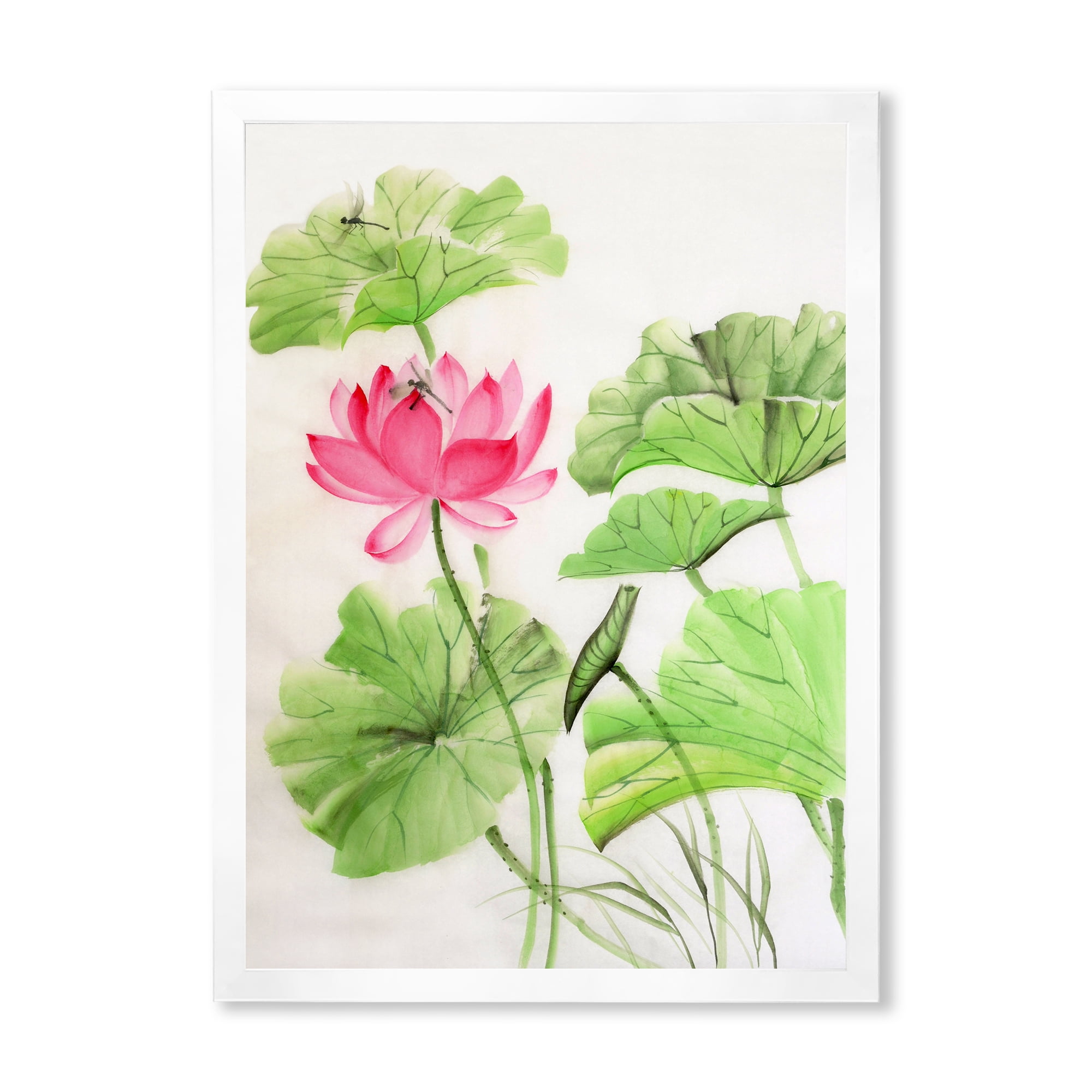 Designart 'Dragonfly and Lotus' Traditional Framed Art Print