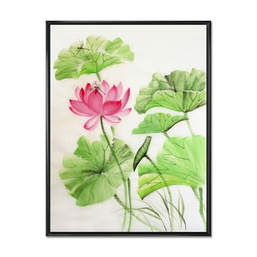 Designart 'Dragonfly and Lotus' Traditional Framed Canvas Wall Art Print