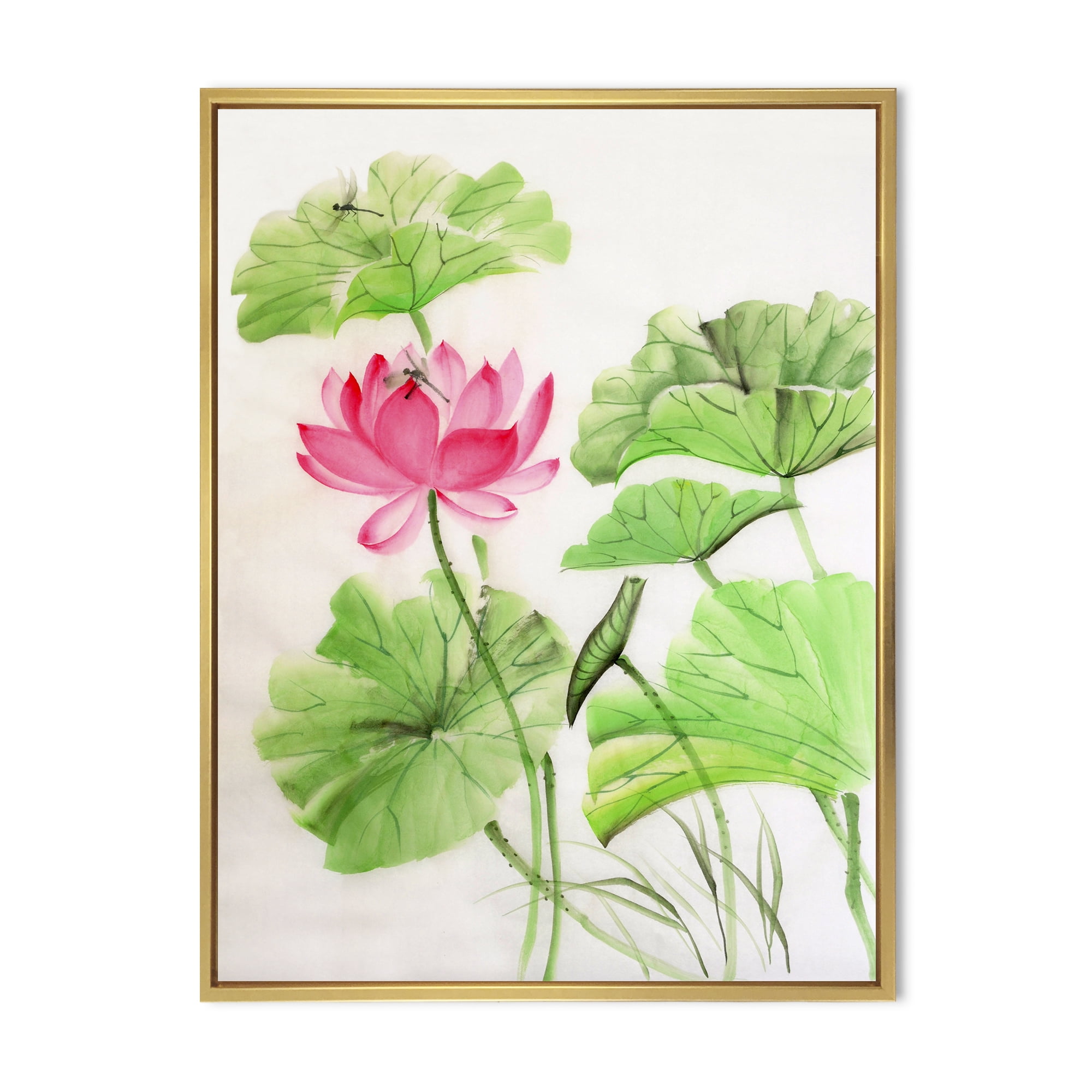 Designart 'Dragonfly and Lotus' Traditional Framed Canvas Wall Art Print