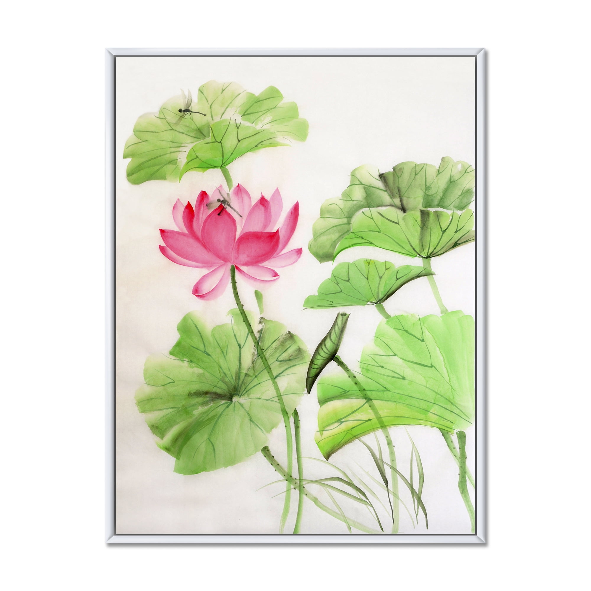 Designart 'Dragonfly and Lotus' Traditional Framed Canvas Wall Art Print