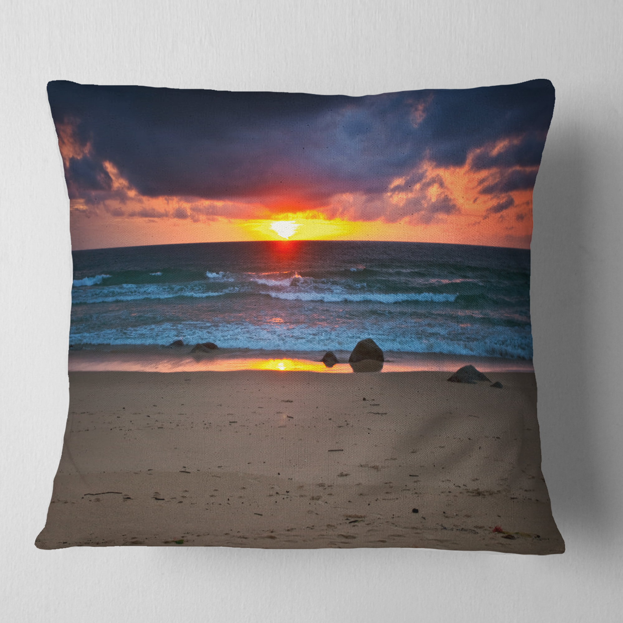 Designart Dramatic Colorful Sky Over Beach - Seashore Throw Pillow - 18x18