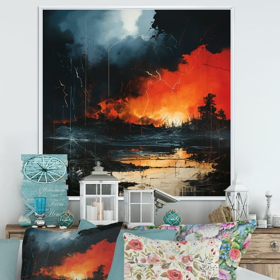 Designart "Dramatic Nights with Lightning II" Landscapes Floater Framed Canvas Wall Art