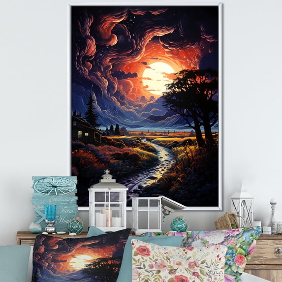 Designart "Dramatic Nights with Lightning IV" Landscape & Nature Floater Framed Canvas Print