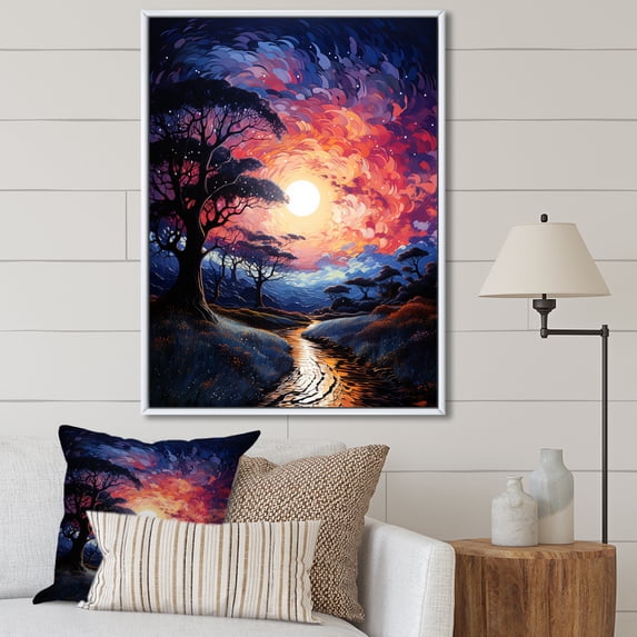 Designart "Dramatic Nights with Lightning VI" Landscape & Nature Floater Framed Canvas Art Print