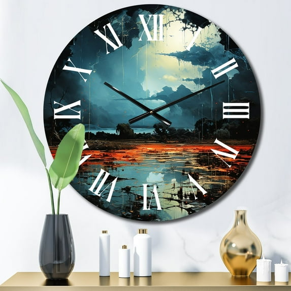Designart "Dramatic Nights with Lightning VII" Landscapes Oversized Wall Clock