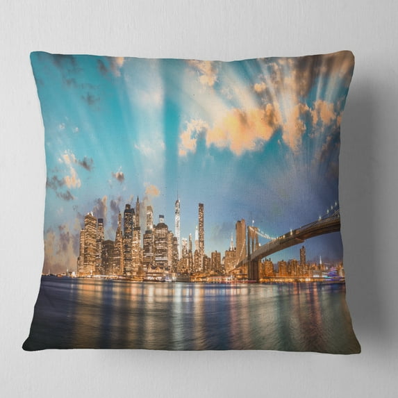 Designart Dramatic Sky Over Manhattan City - Cityscape Throw Pillow - 16x16