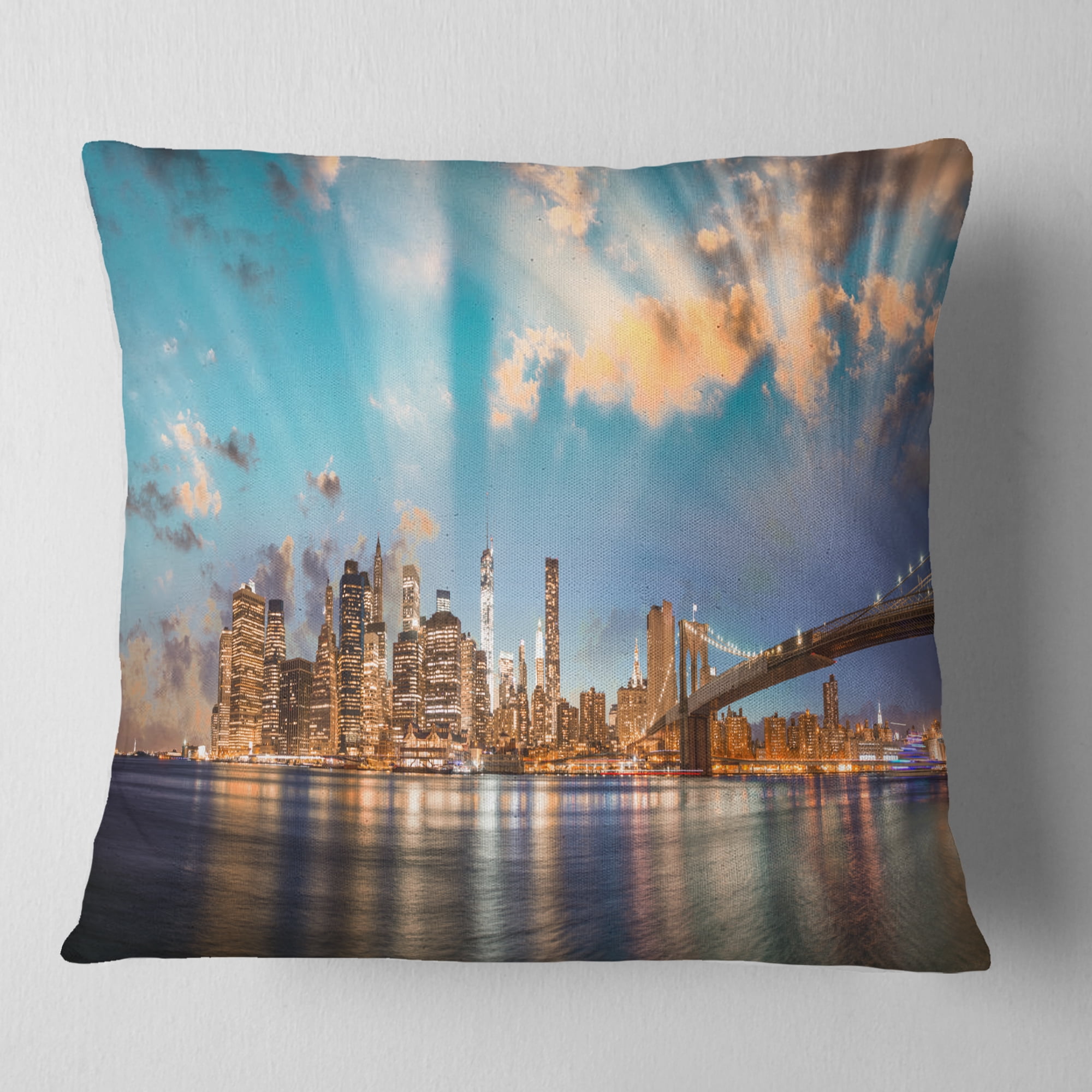 Designart Dramatic Sky Over Manhattan City - Cityscape Throw Pillow - 18x18