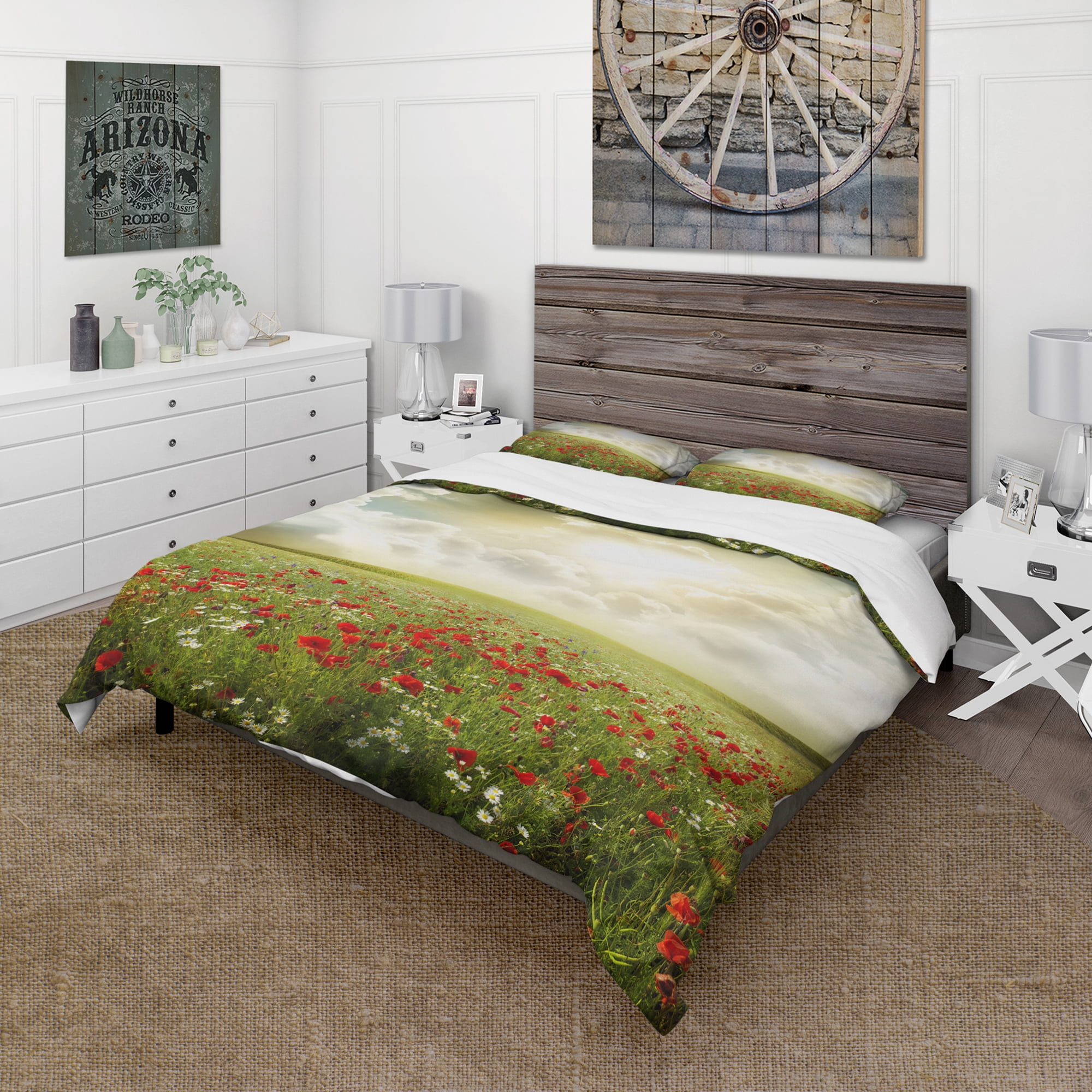 Designart 'Dramatic Sky Over Poppy Field' Rustic Duvet Cover Set