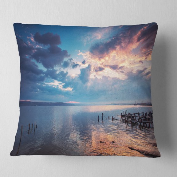 Designart Dramatic Sky Over Sunset Lake - Landscape Printed Throw Pillow - 16x16