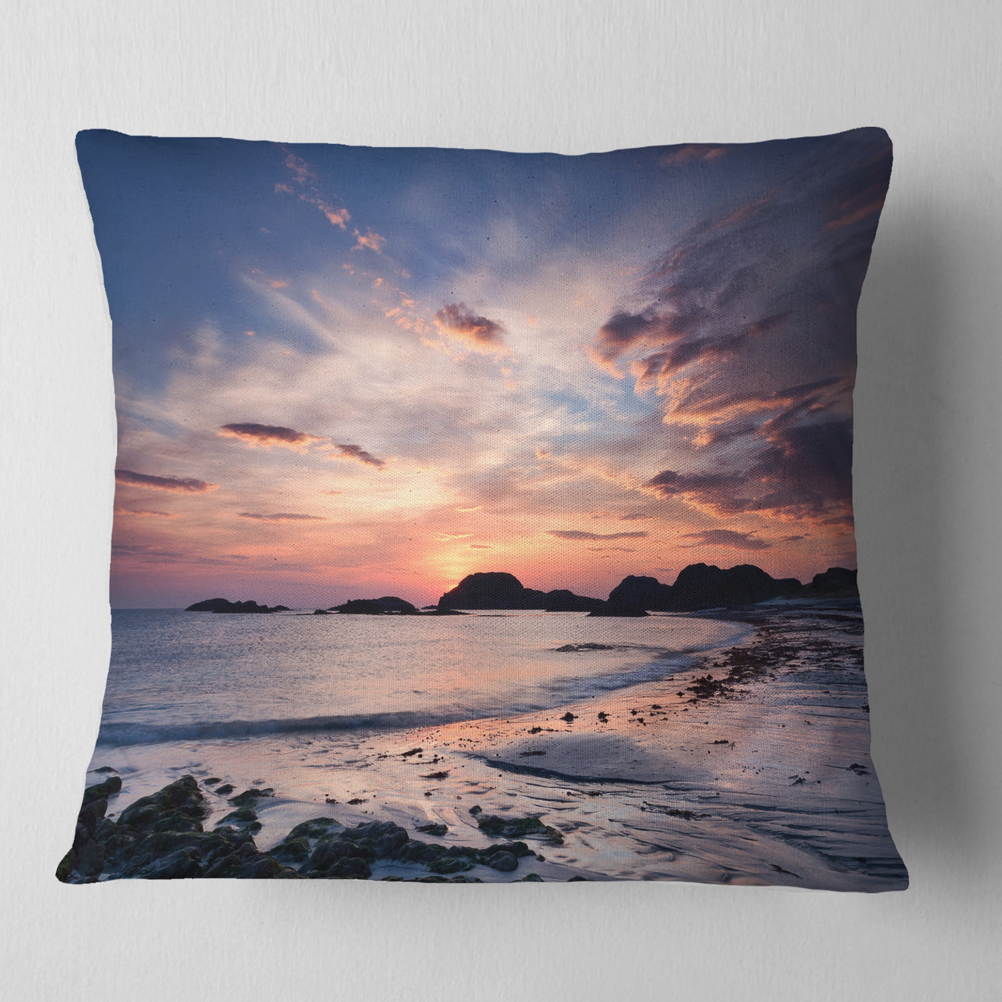 Designart Dramatic Sky at Sunset on Isle of Iona - Seashore Throw Pillow - 18x18