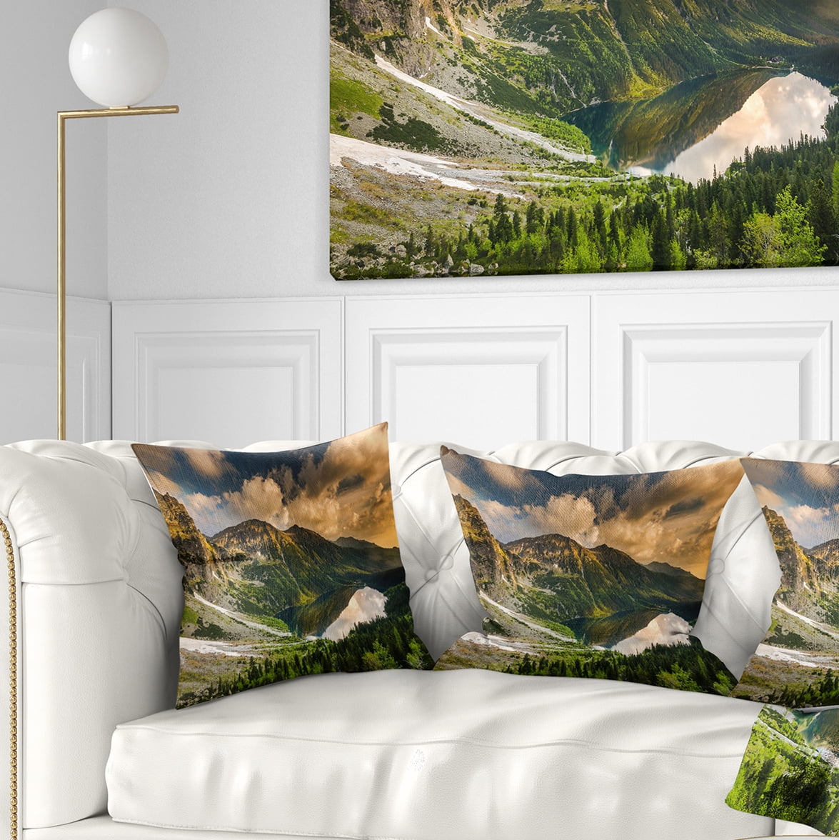 Designart Dramatic Sky over Alpine Lake - Landscape Printed Throw Pillow - 16x16