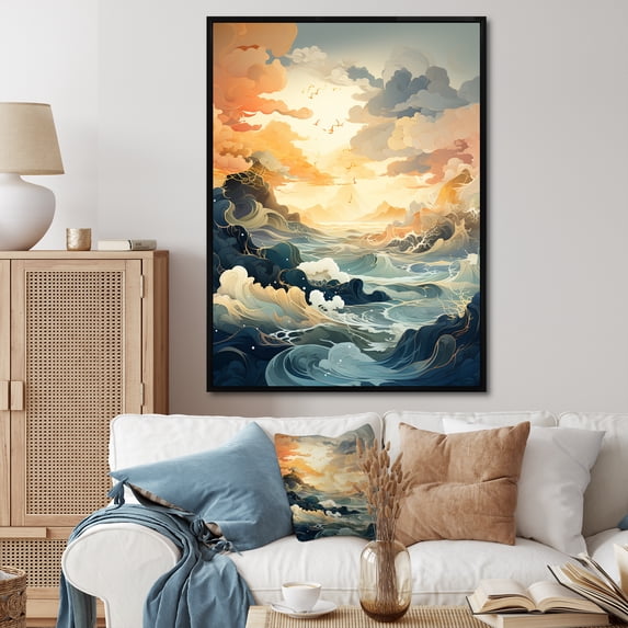 Designart "Dramatic Storm Panorama I" Storms Floater Framed Wall Art Living Room
